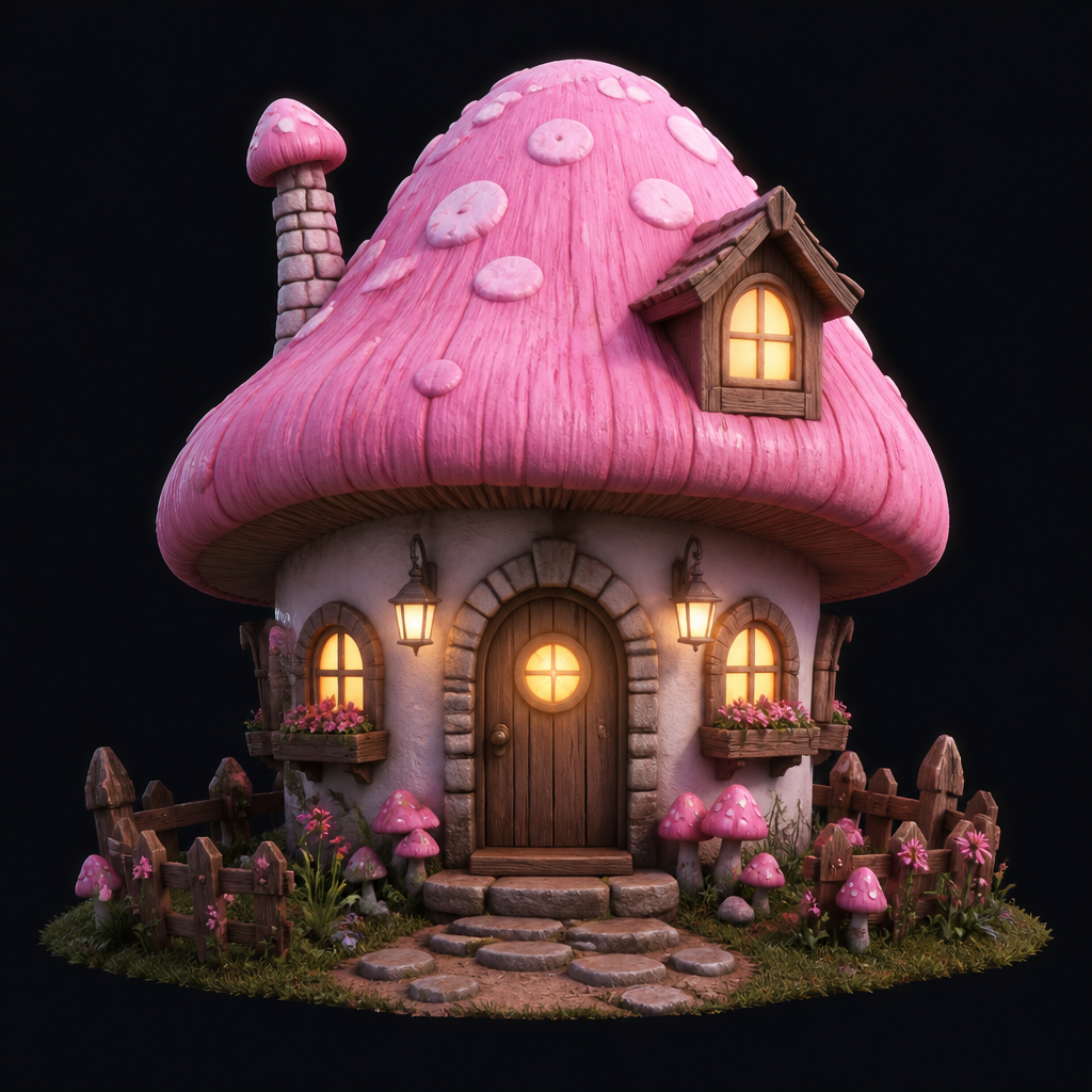 Mushroom house — AI 3D mesh example